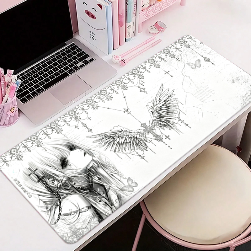 Gaming Office Accessories - Leren muismat Zwart Wit Anime Esthetiek